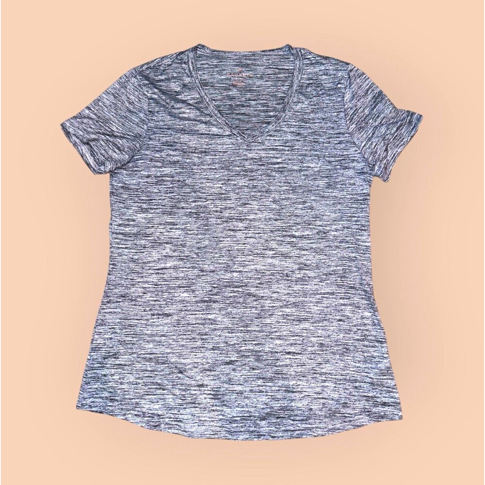 Danskin Women's Heather Gray V-Neck Short Sleeve Active T-Shirt XL